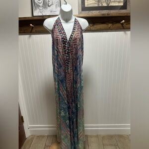 Geometric silk blend Maxi Dress unbranded unsized Coachella boho festival beach